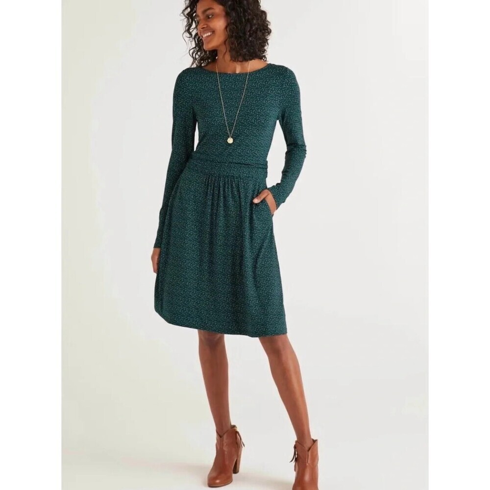 Boden Abigail Jersey Dress Size 8 Petite Green Midnight Garden Confetti Preppy